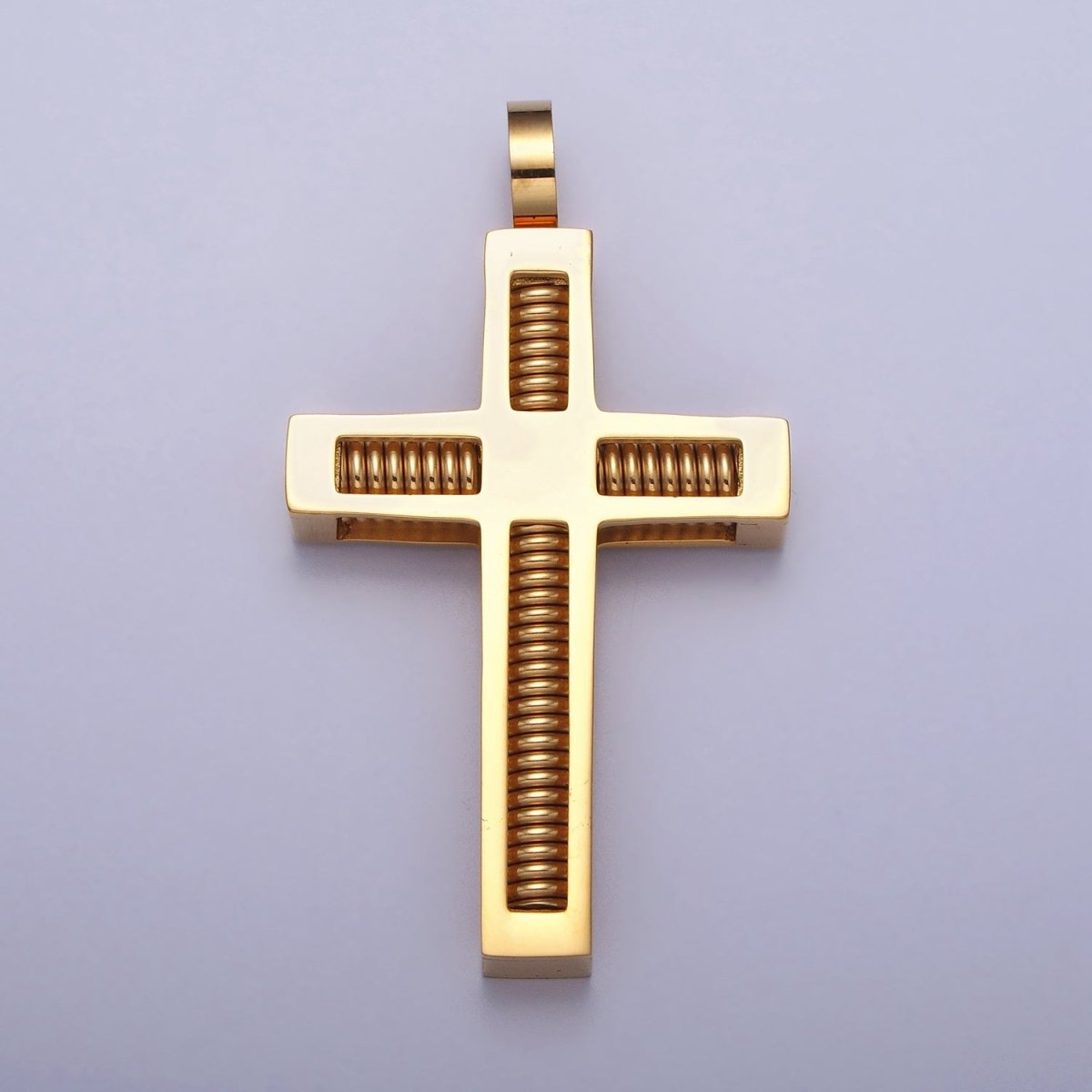 Stainless Steel Spring Coil Textured Latin Cross Pendant in Gold & Silver | P-1097