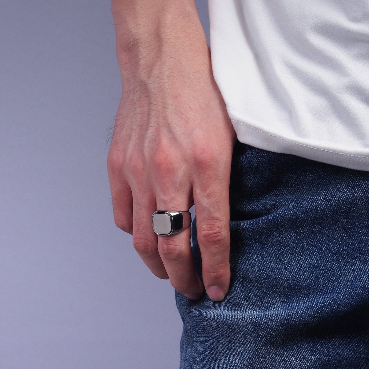 Stainless Steel Square Signet Minimalist Silver Ring | O1125 - O1127