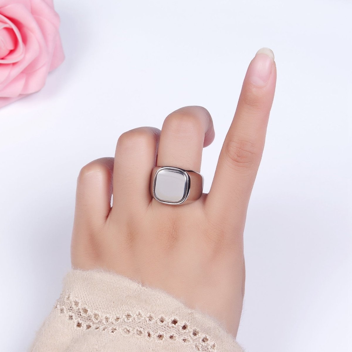 Stainless Steel Square Signet Minimalist Silver Ring | O1125 - O1127