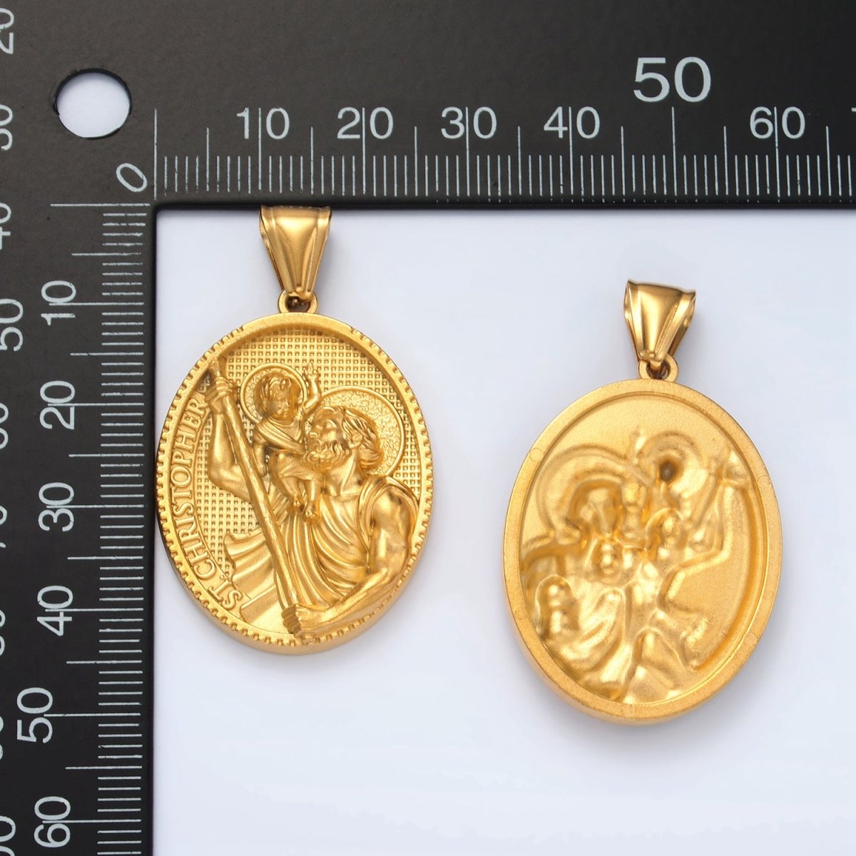 Stainless Steel St. Christopher Script Religious Figure Oval Pendant | P1465