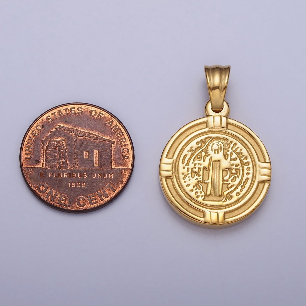 Stainless Steel St. Saint Benedict Double Sided SMQLIVB PAX VRSNSMV Pendant in Gold & Silver | P-1077