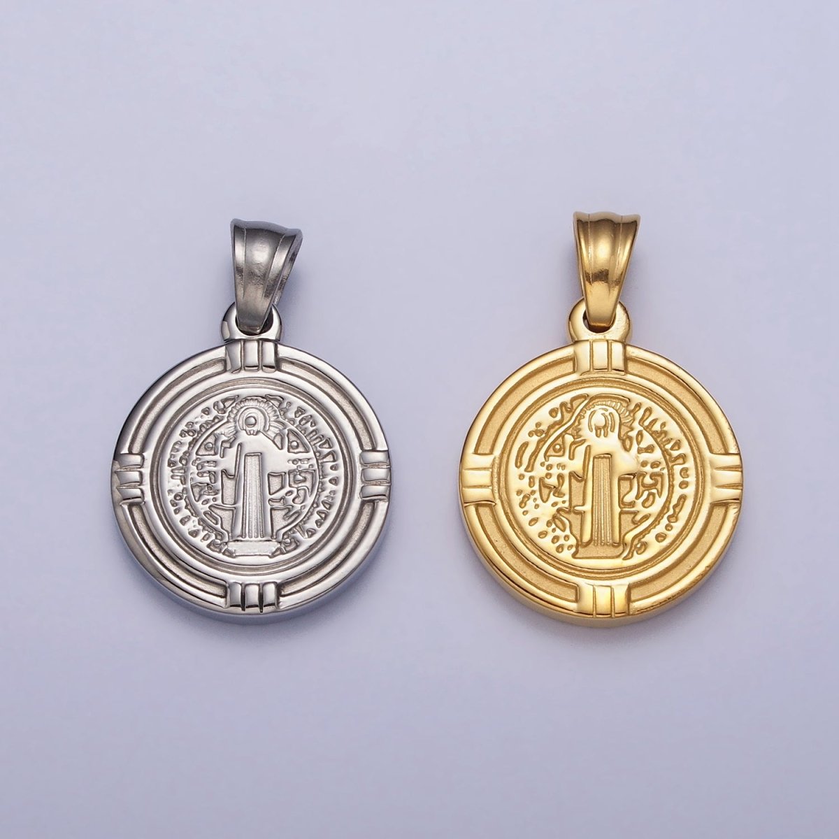 Stainless Steel St. Saint Benedict Double Sided SMQLIVB PAX VRSNSMV Pendant in Gold & Silver | P-1077