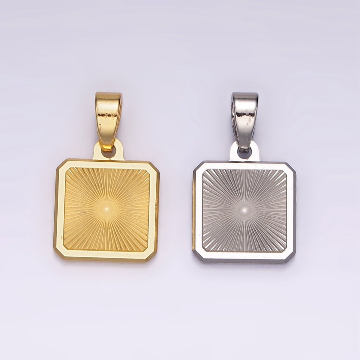 Stainless Steel Sunburst Edged Square Minimalist Pendant in Gold & Silver | P865