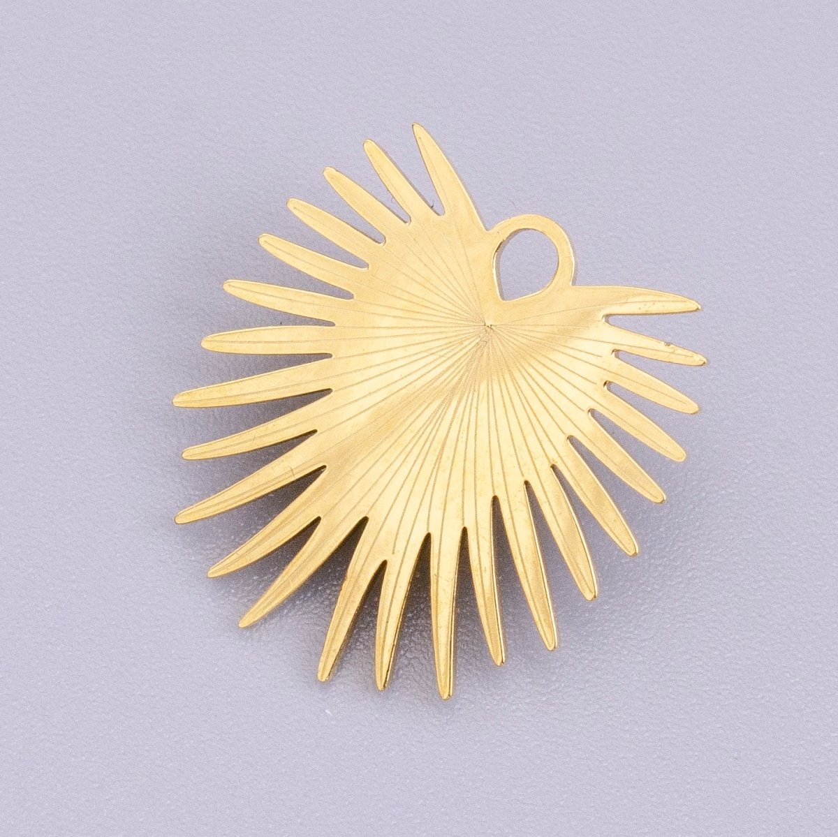 Stainless Steel Sunburst Line Engraved Sacred Heart Double Loop Charm in Gold & Silver | P-915