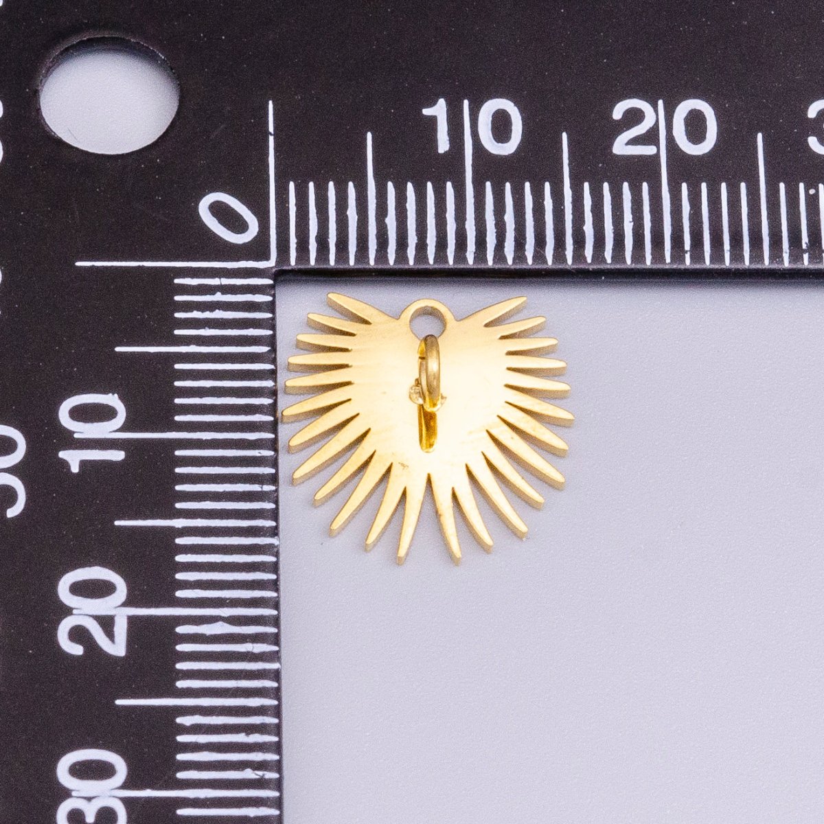 Stainless Steel Sunburst Line Engraved Sacred Heart Double Loop Charm in Gold & Silver | P-915