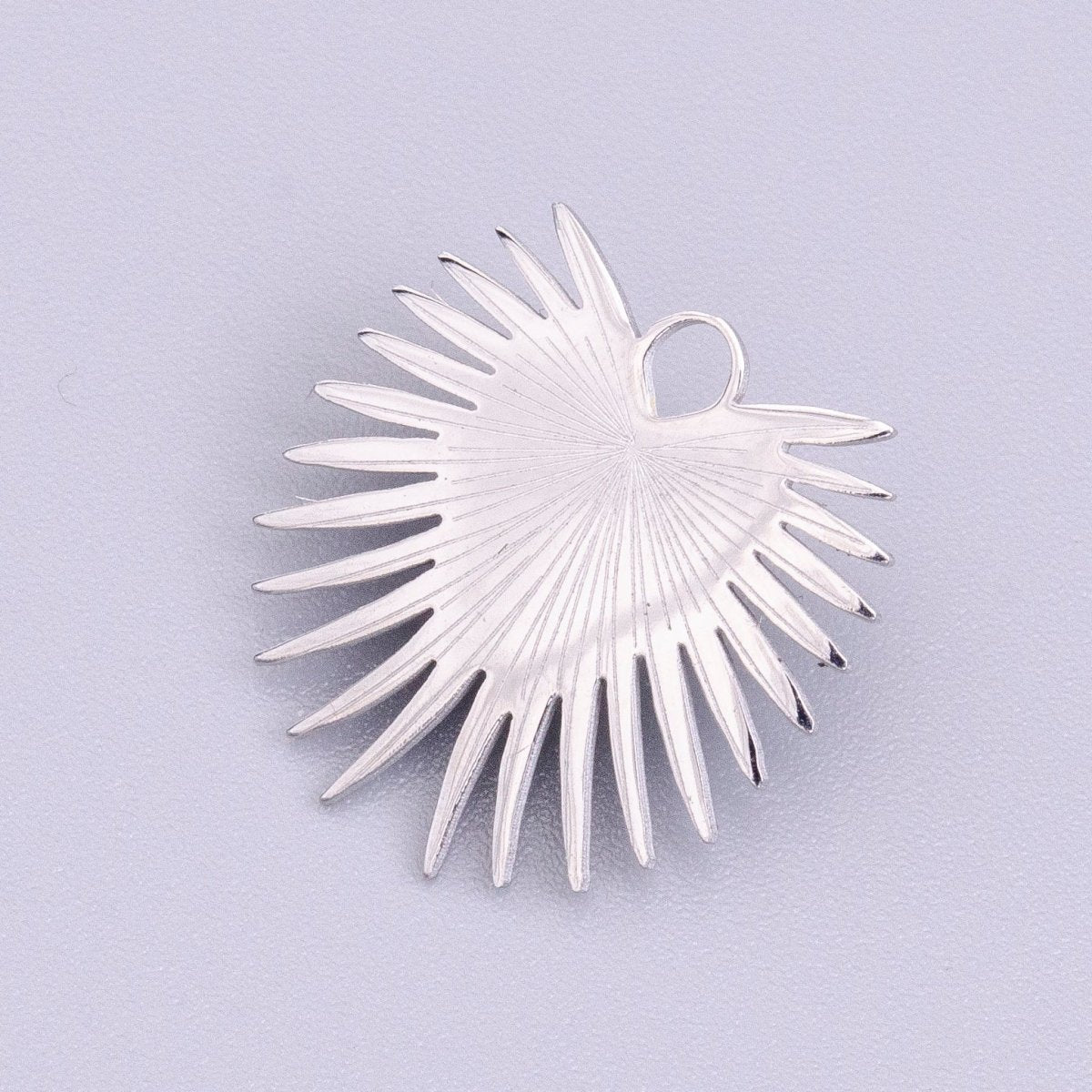 Stainless Steel Sunburst Line Engraved Sacred Heart Double Loop Charm in Gold & Silver | P-915