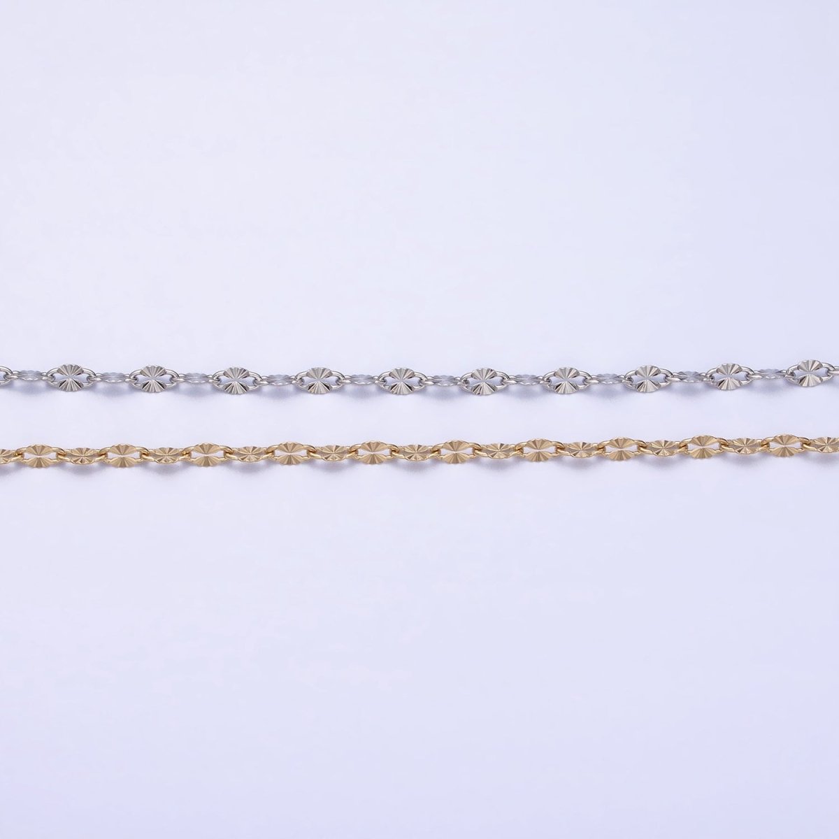 Stainless Steel Sunburst Link 2.3mm Designed Unfinished Chain in Gold & Silver | ROLL-1350 ROLL-1351