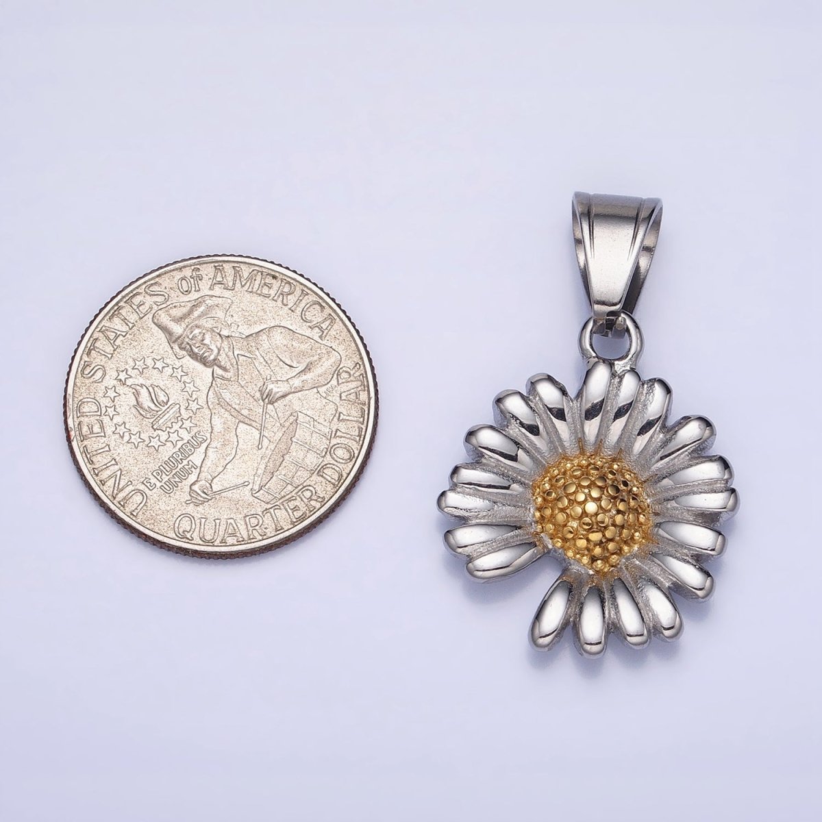 Stainless Steel Sunflower Nature Plant Mixed Metal Pendant | P1155 - DLUXCA