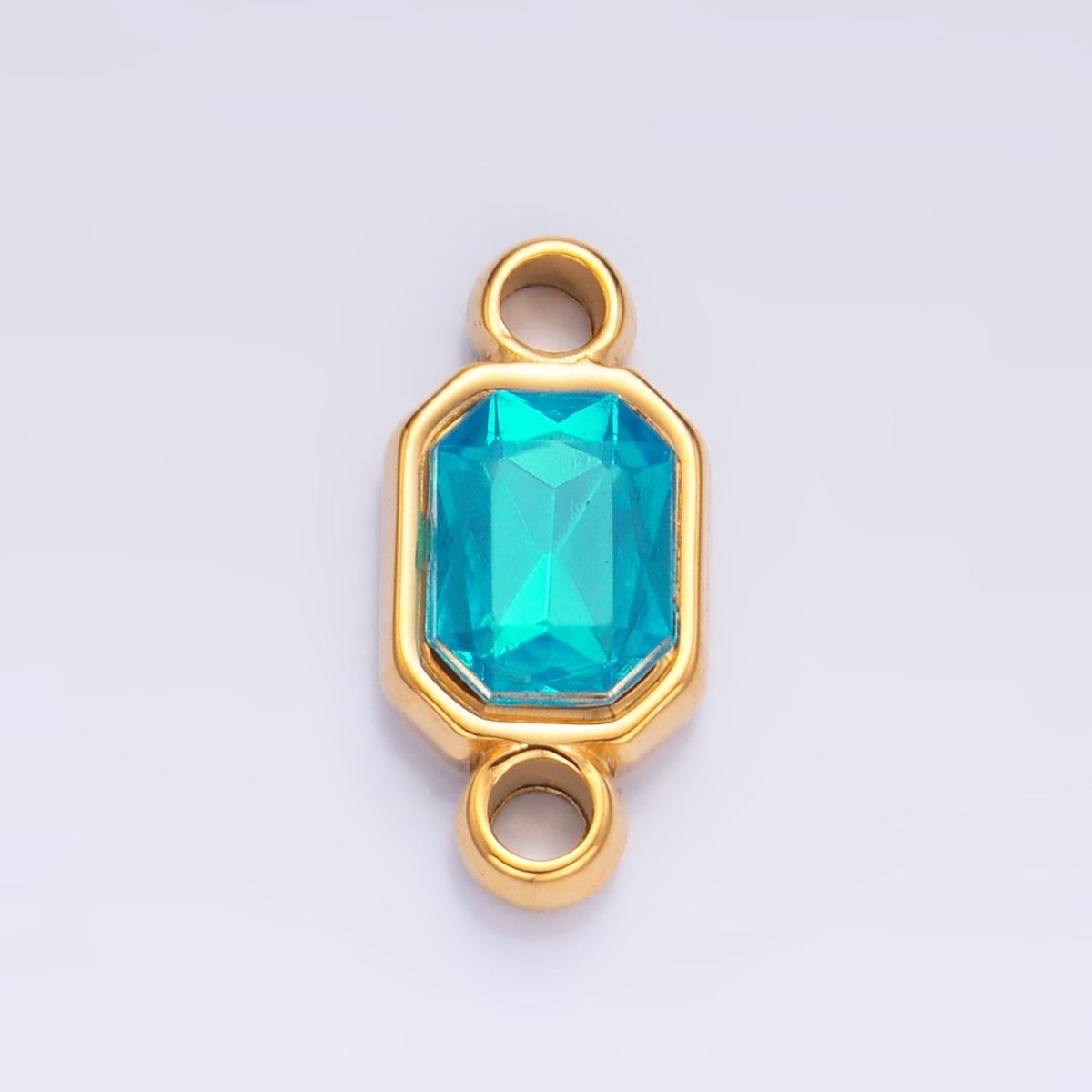 Stainless Steel Teal, Blue Baguette CZ Edged Connector | F926 F935