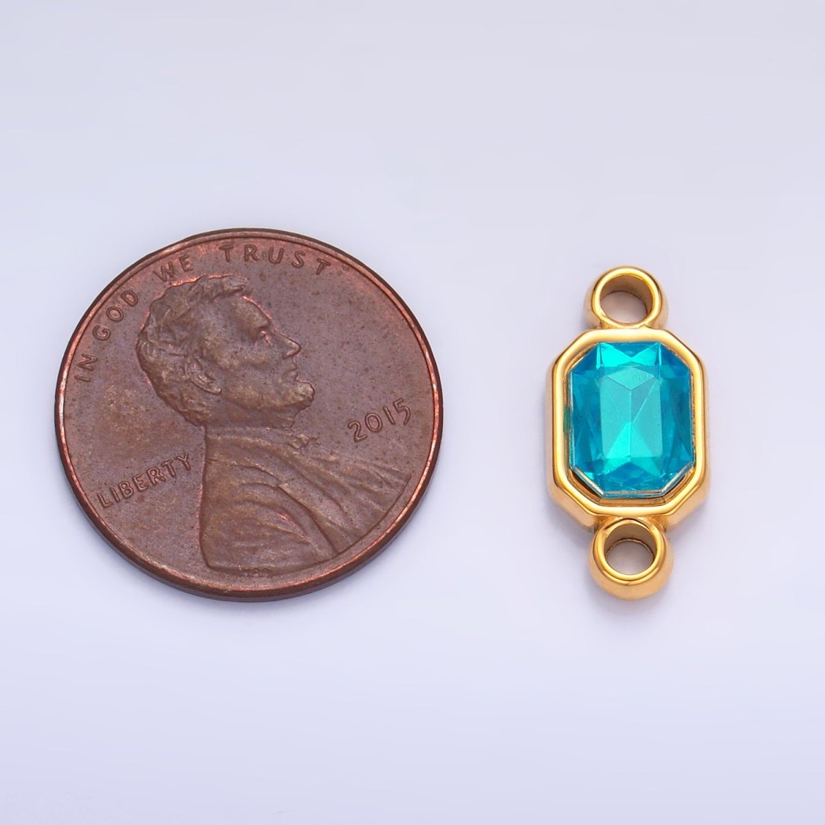 Stainless Steel Teal, Blue Baguette CZ Edged Connector | F926 F935