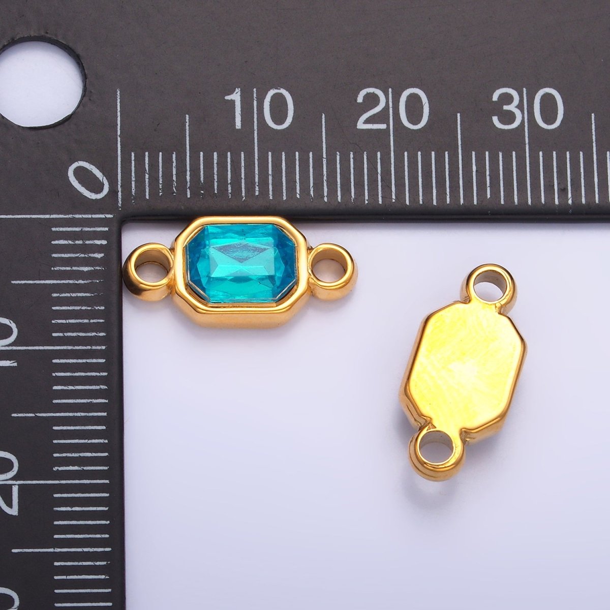 Stainless Steel Teal, Blue Baguette CZ Edged Connector | F926 F935