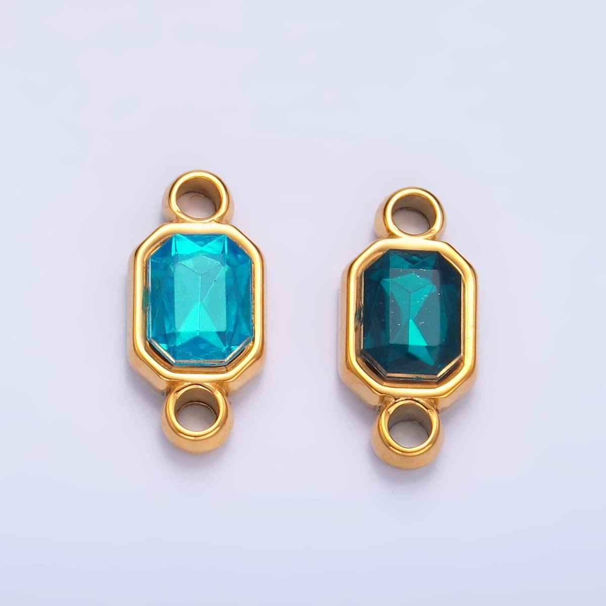 Stainless Steel Teal, Blue Baguette CZ Edged Connector | F926 F935