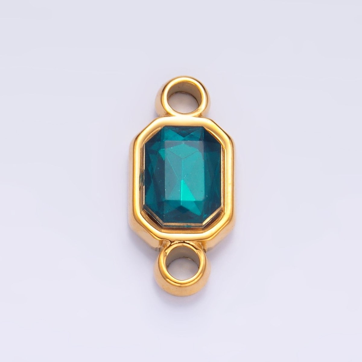 Stainless Steel Teal, Blue Baguette CZ Edged Connector | F926 F935