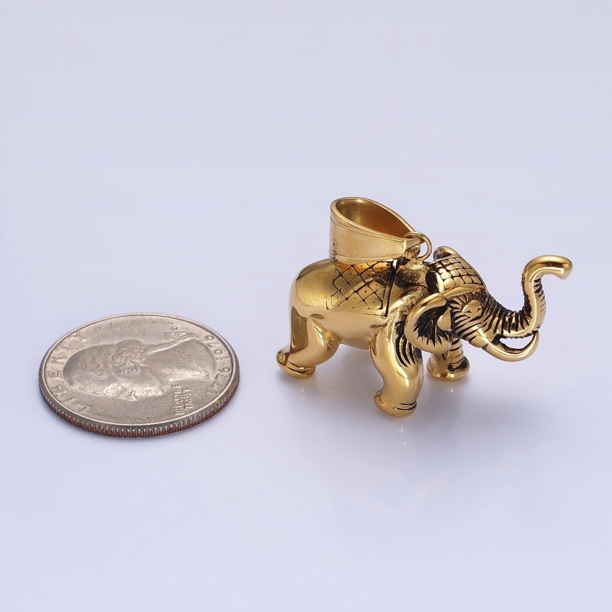 Stainless Steel Textured Circus Elephant Pendant in Gold & Silver | P-1110
