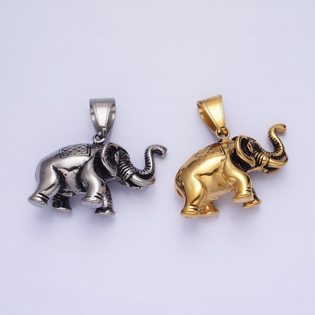 Stainless Steel Textured Circus Elephant Pendant in Gold & Silver | P-1110