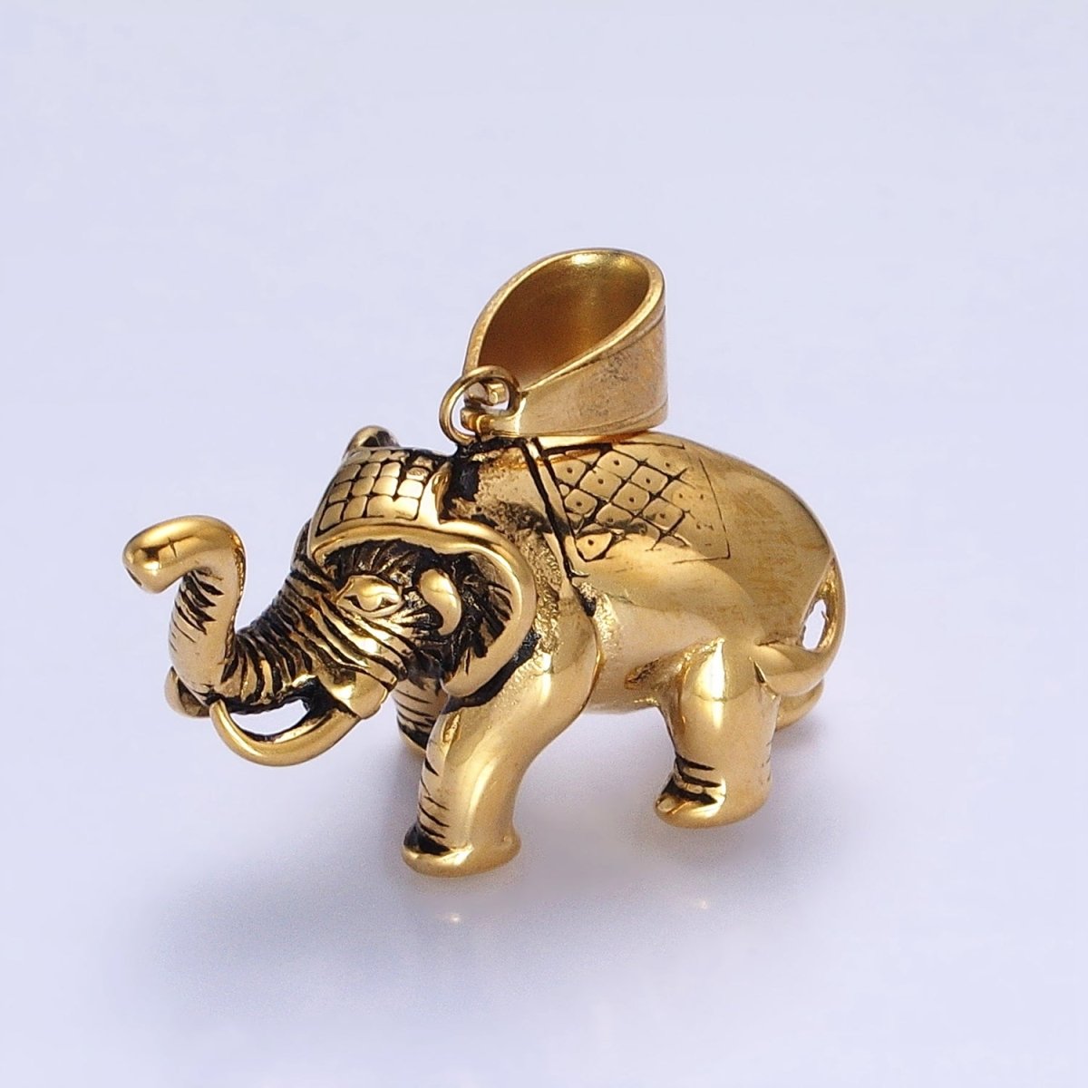 Stainless Steel Textured Circus Elephant Pendant in Gold & Silver | P-1110