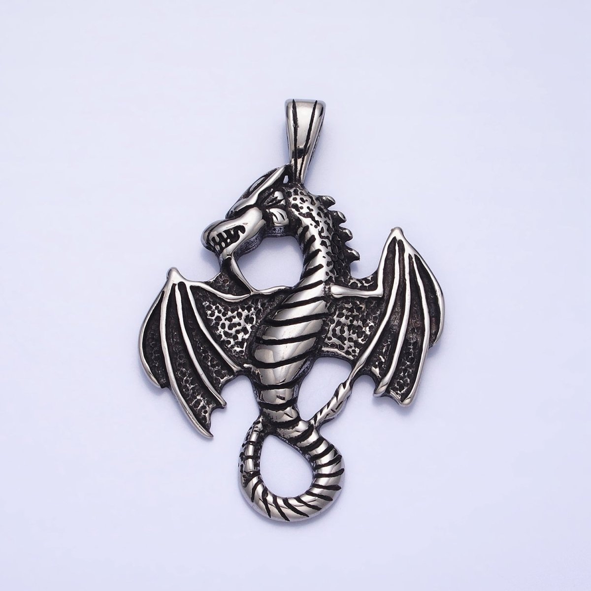 Stainless Steel Textured Winged Dragon Pendant in Gold & Silver P-1148