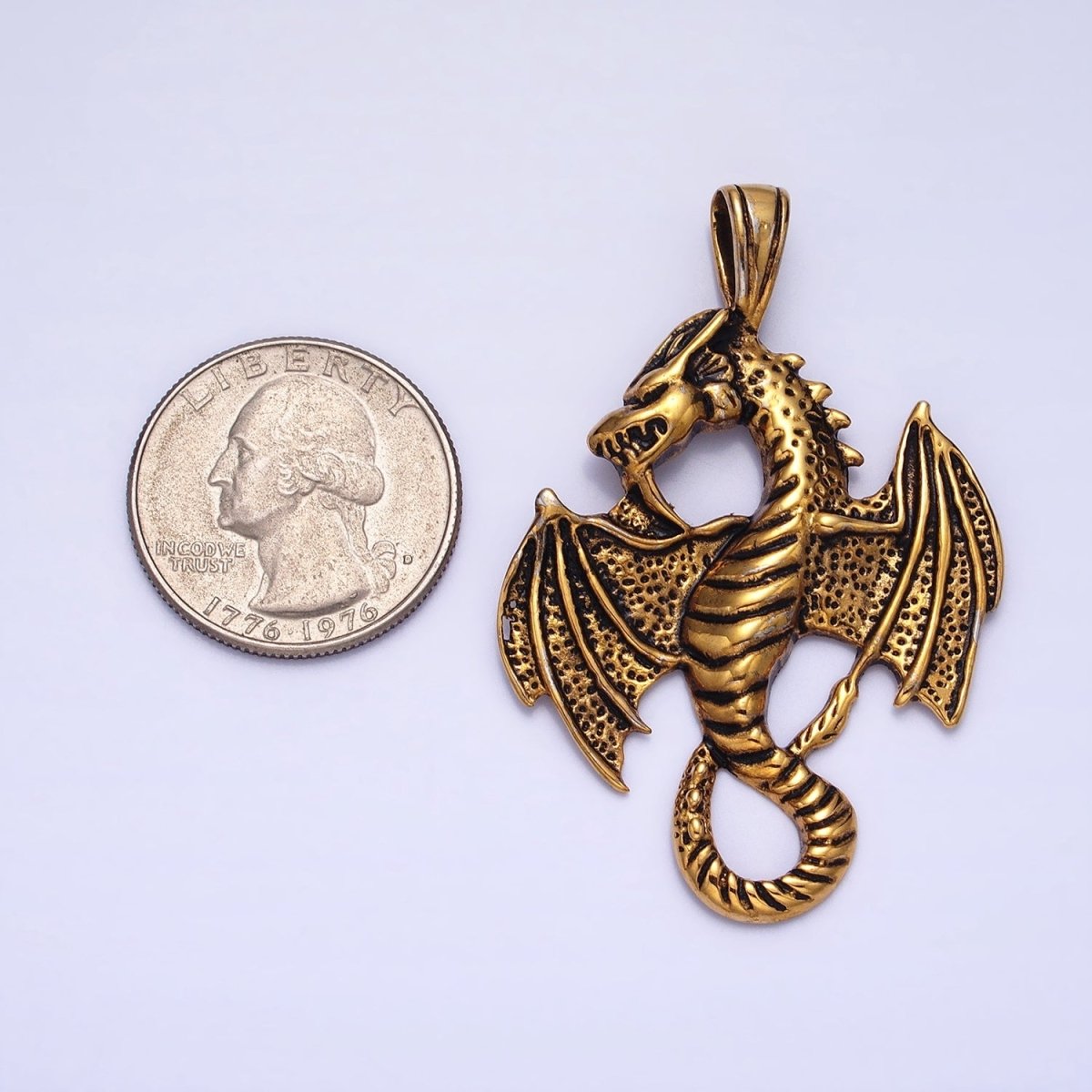 Stainless Steel Textured Winged Dragon Pendant in Gold & Silver P-1148
