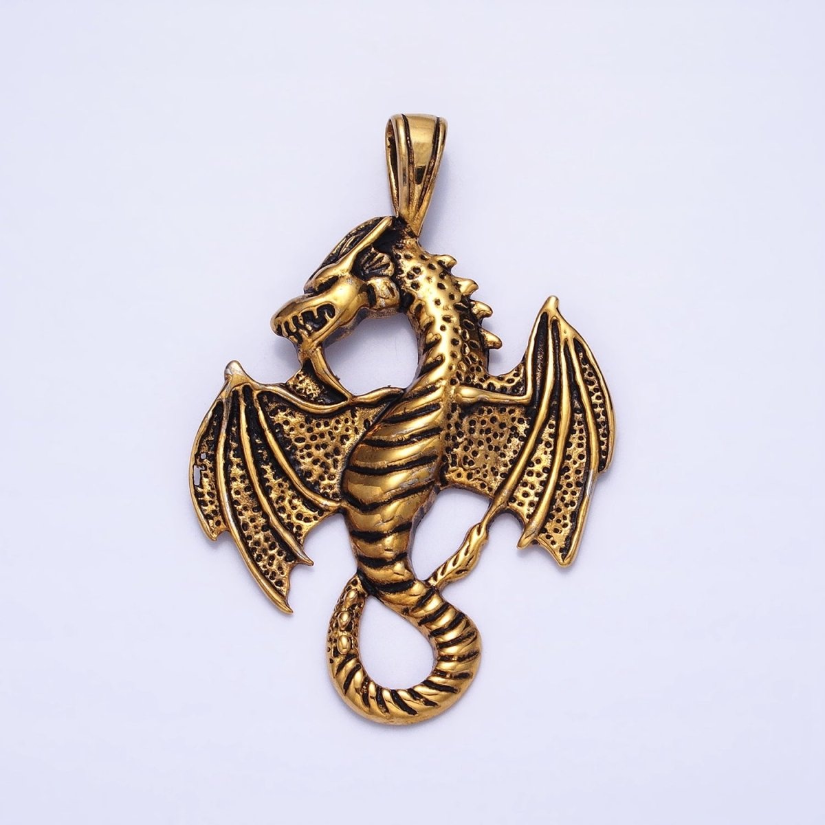 Stainless Steel Textured Winged Dragon Pendant in Gold & Silver P-1148