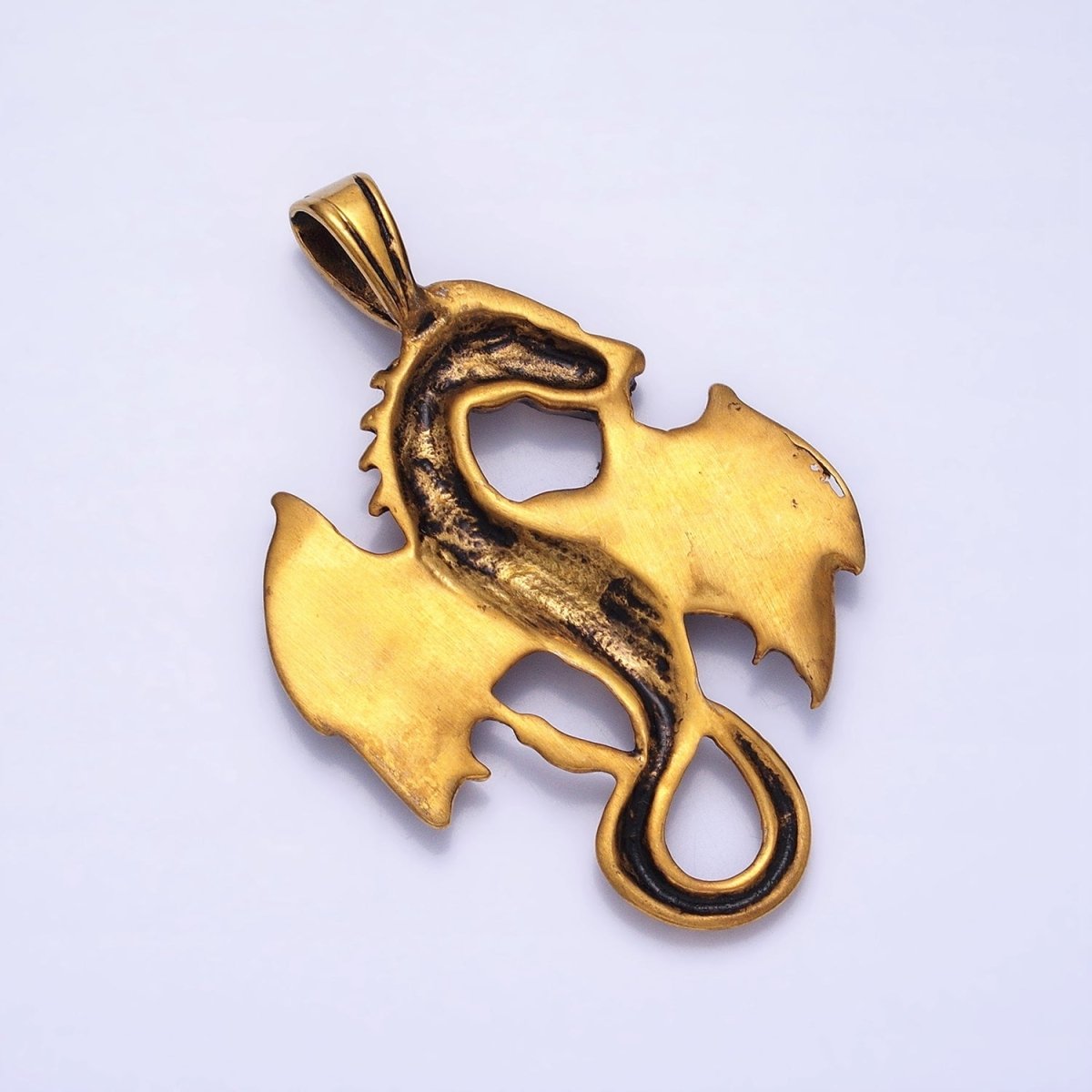 Stainless Steel Textured Winged Dragon Pendant in Gold & Silver P-1148