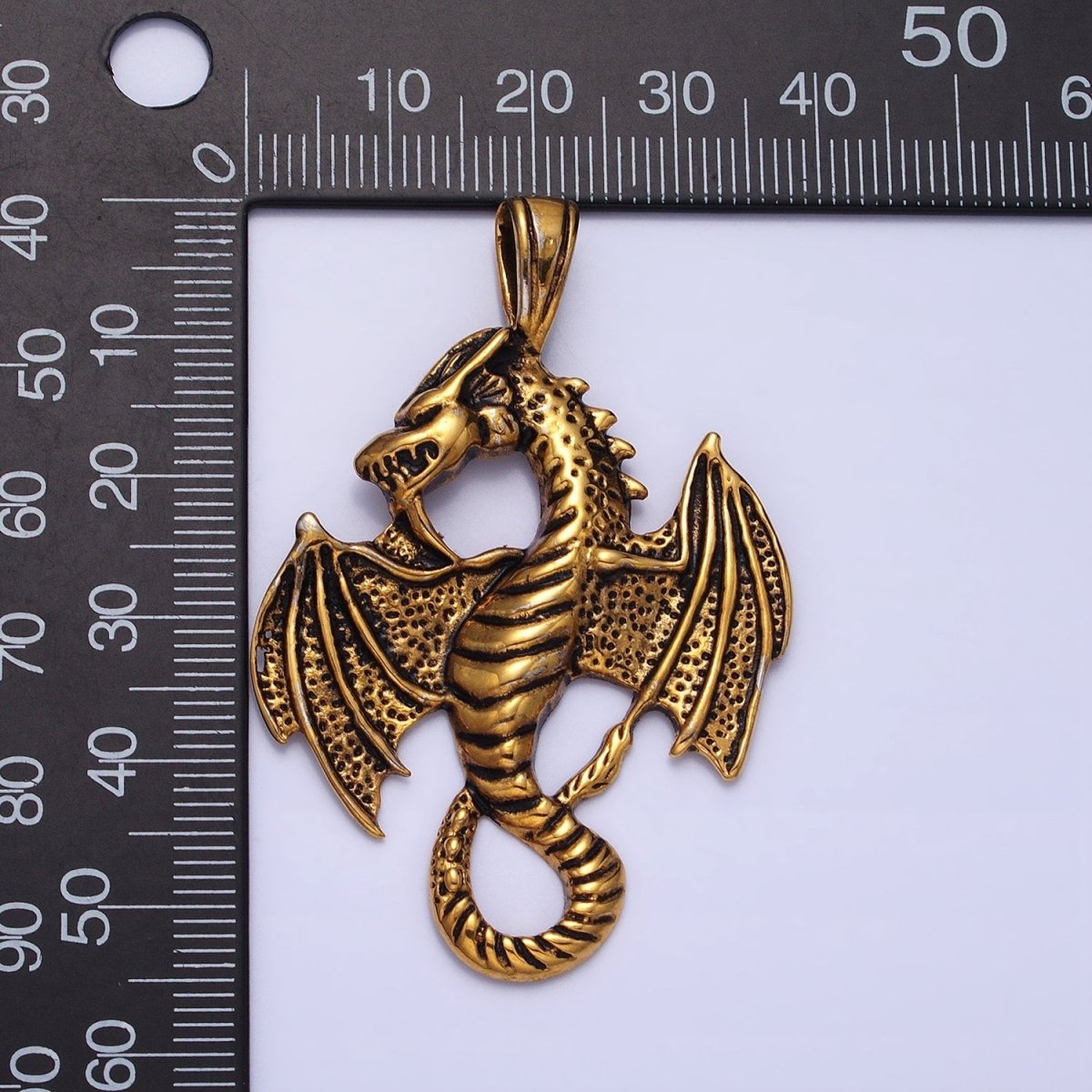 Stainless Steel Textured Winged Dragon Pendant in Gold & Silver P-1148