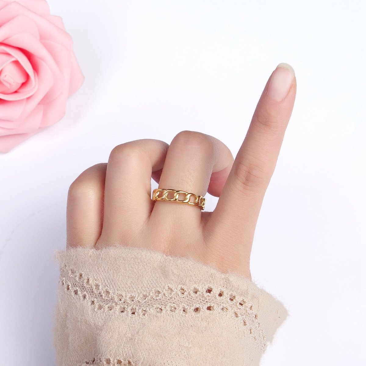 Stainless Steel Thin Curb Chain Link Ring in Gold & Silver | O-1673~O-1680