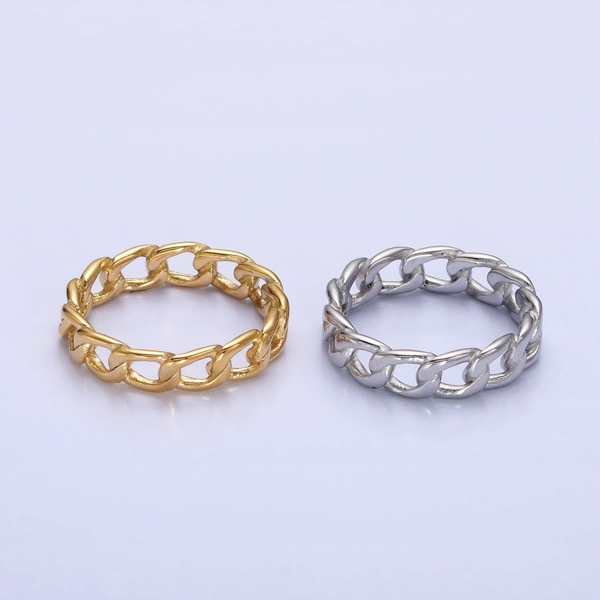 Stainless Steel Thin Curb Chain Link Ring in Gold & Silver | O-1673~O-1680