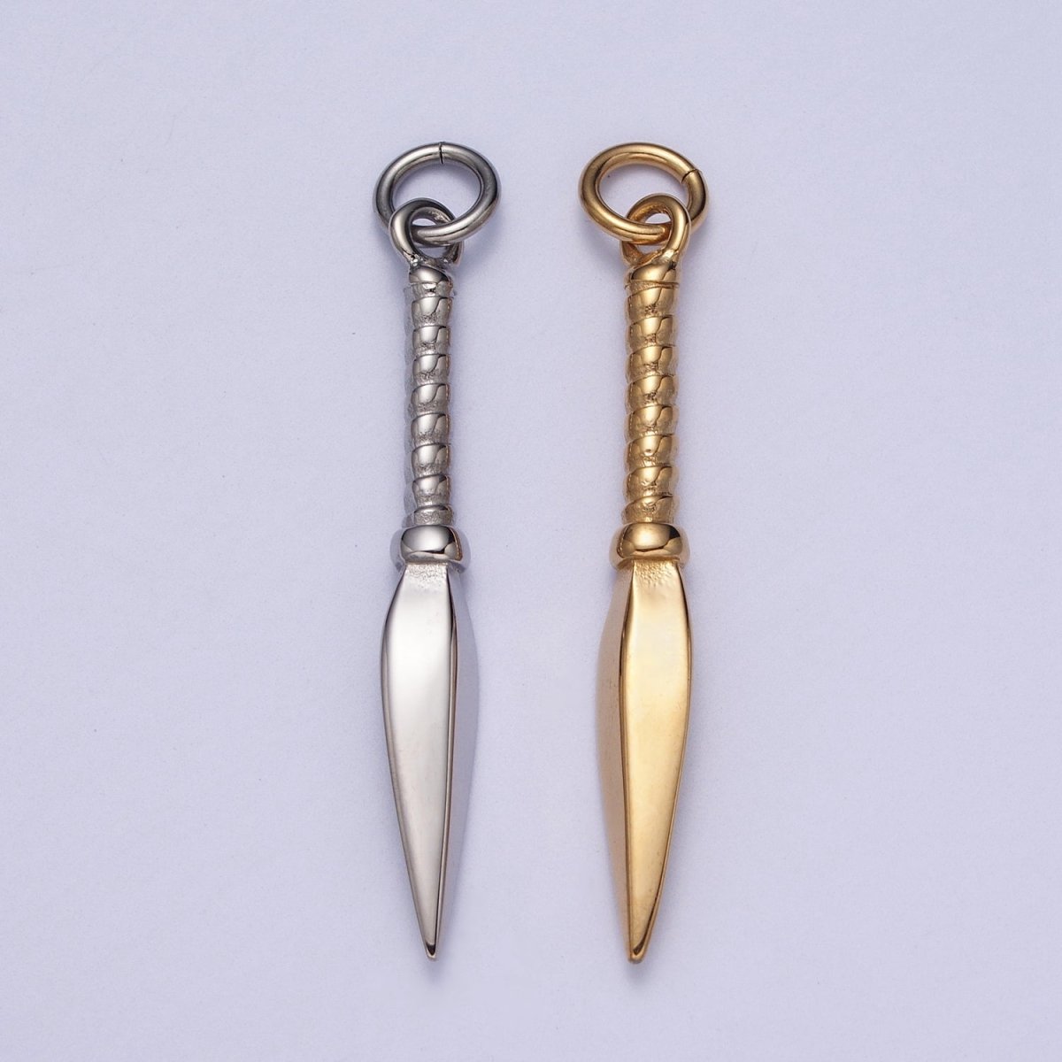 Stainless Steel Thin Weapon Knife Dagger Charm in Gold & Silver J-463 J-464