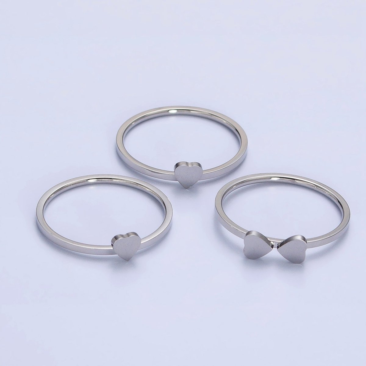 Stainless Steel Triple Heart Clover Quatrefoil Band Ring Set in Gold & Silver | O-1689~O-1696