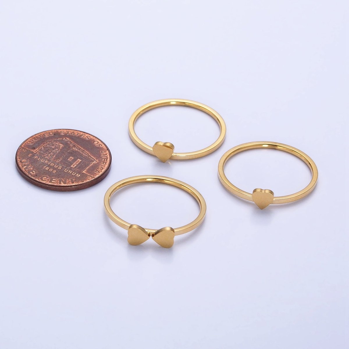 Stainless Steel Triple Heart Clover Quatrefoil Band Ring Set in Gold & Silver | O-1689~O-1696