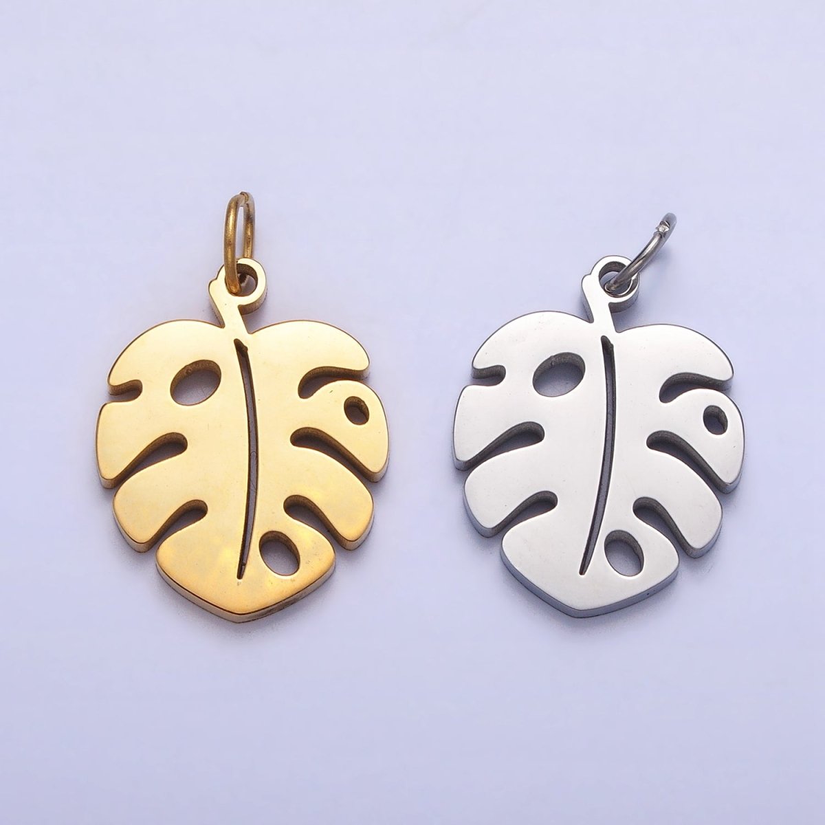 Stainless Steel Tropical Monstera Palm Leaf Nature Charm in Gold & Silver | P-1218