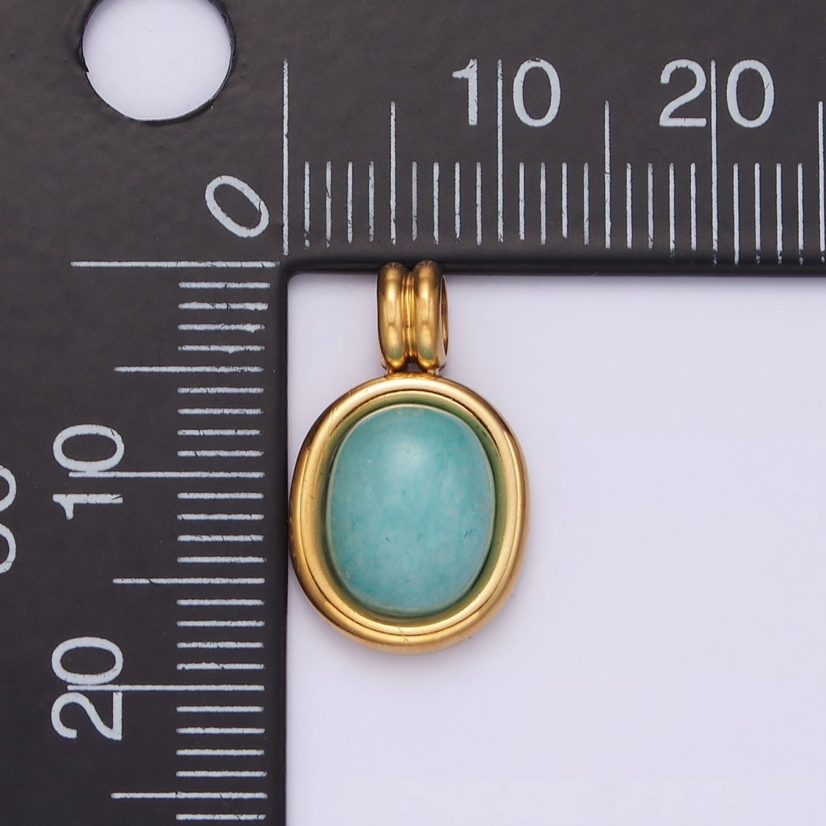 OS Stainless Steel Turquoise December Birthstone Natural Gemstone Oval Minimalist Bezel Pendant | P836