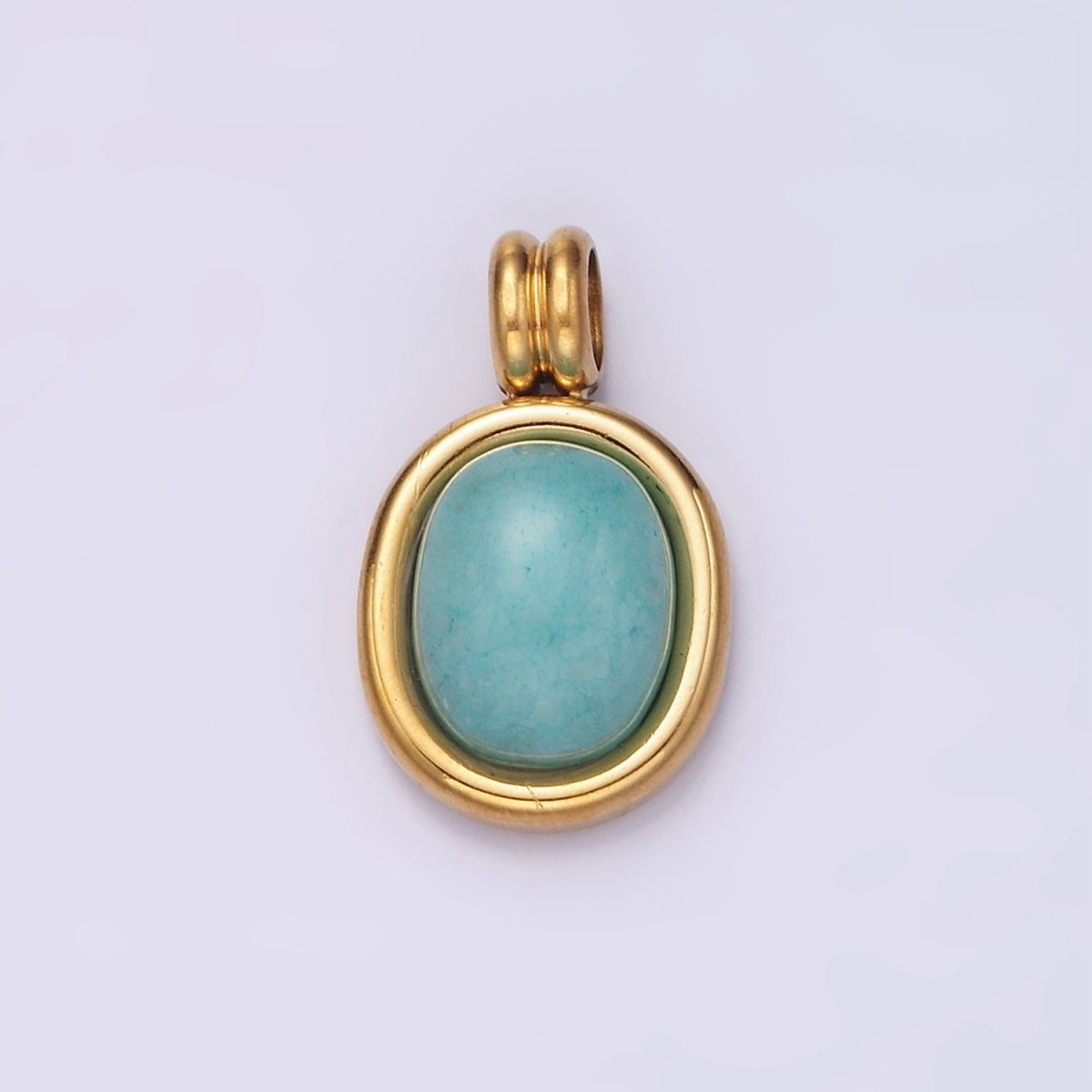 OS Stainless Steel Turquoise December Birthstone Natural Gemstone Oval Minimalist Bezel Pendant | P836