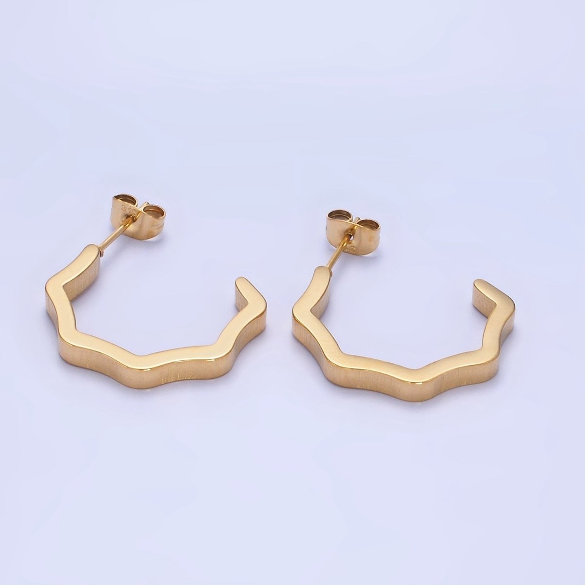 Stainless Steel Wavy Geometric C-Shaped Hoop Earrings in Gold & Silver | AB1376 AB1377