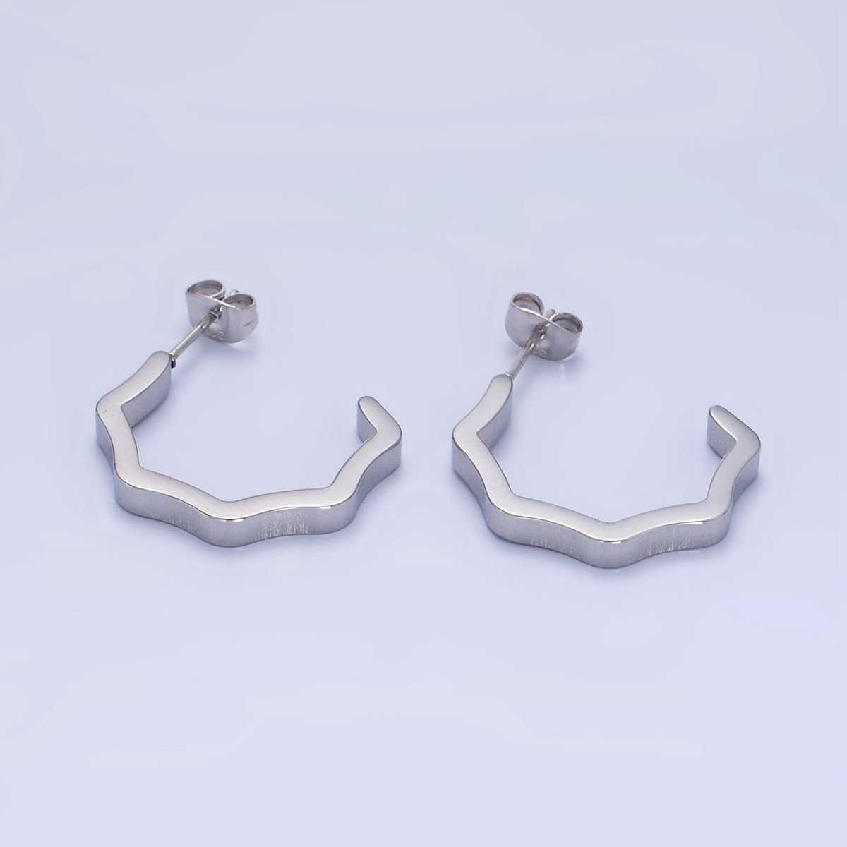 Stainless Steel Wavy Geometric C-Shaped Hoop Earrings in Gold & Silver | AB1376 AB1377