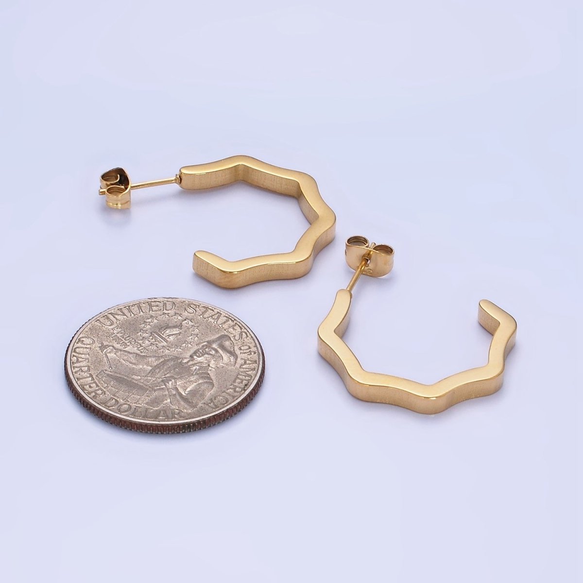 Stainless Steel Wavy Geometric C-Shaped Hoop Earrings in Gold & Silver | AB1376 AB1377
