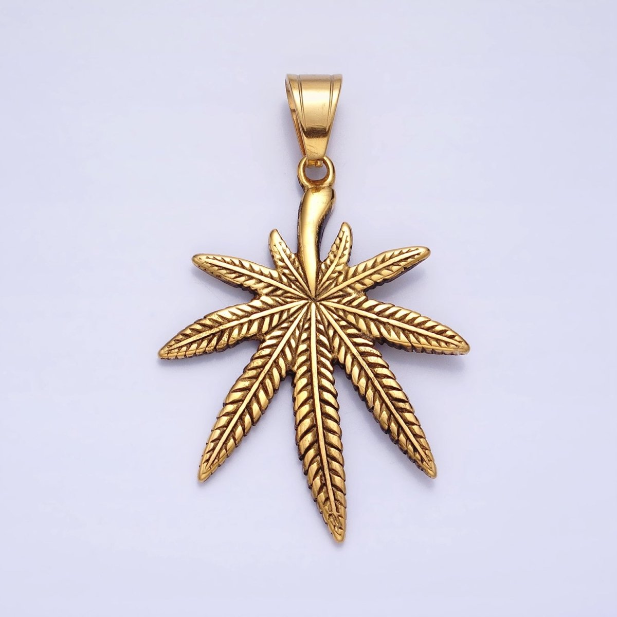 Stainless Steel Weed Leaf Statement 58mm Pendant in Silver & Gold | P1132