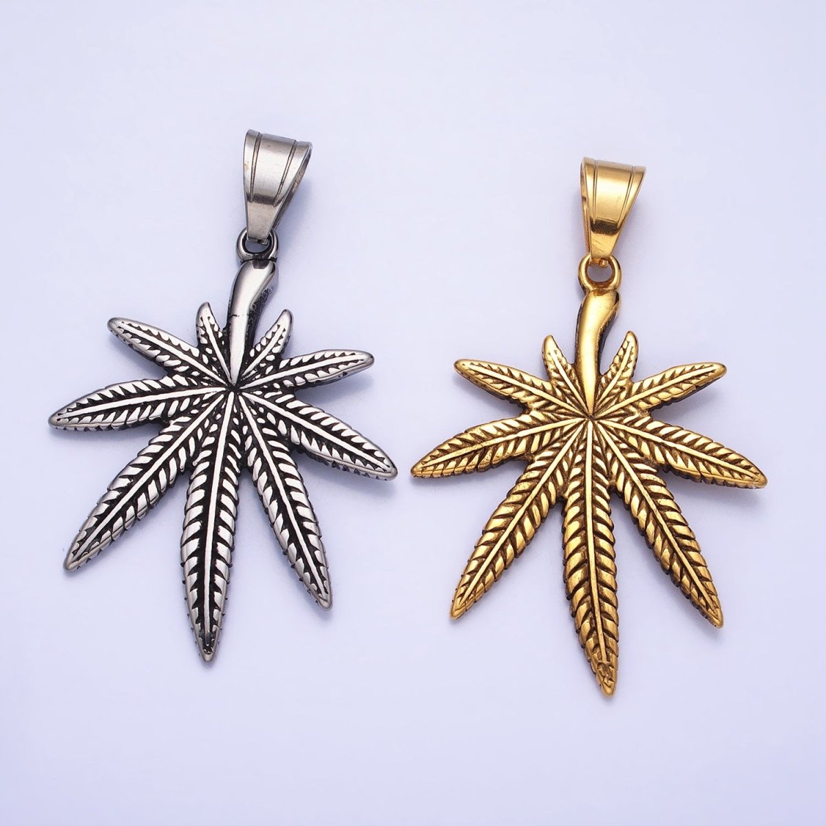 Stainless Steel Weed Leaf Statement 58mm Pendant in Silver & Gold | P1132