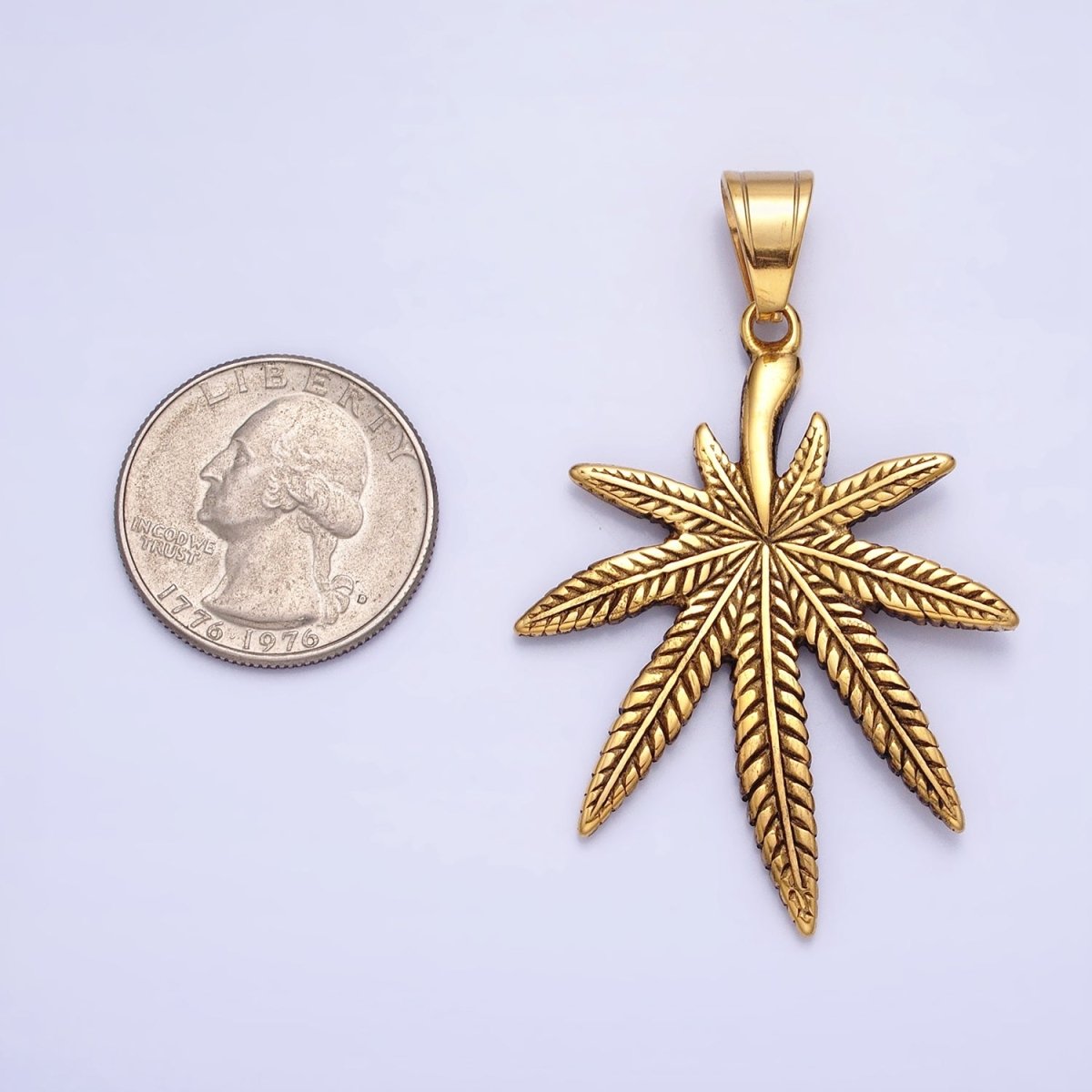 Stainless Steel Weed Leaf Statement 58mm Pendant in Silver & Gold | P1132