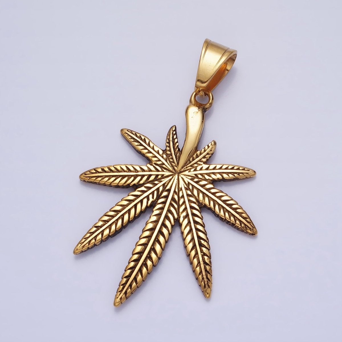 Stainless Steel Weed Leaf Statement 58mm Pendant in Silver & Gold | P1132