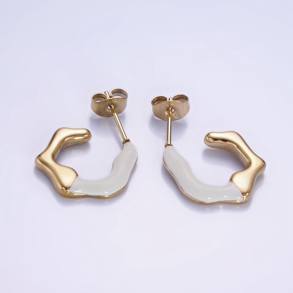 Stainless Steel White, Black Enamel Abstract C-Shaped Hoop Earrings | AB1147 AB1148