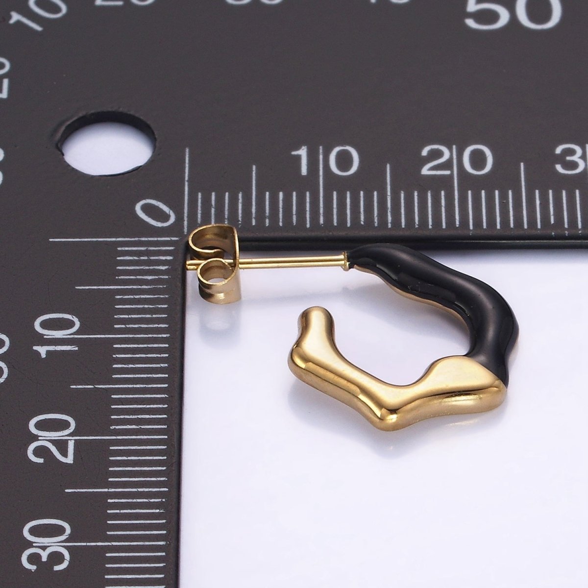 Stainless Steel White, Black Enamel Abstract C-Shaped Hoop Earrings | AB1147 AB1148
