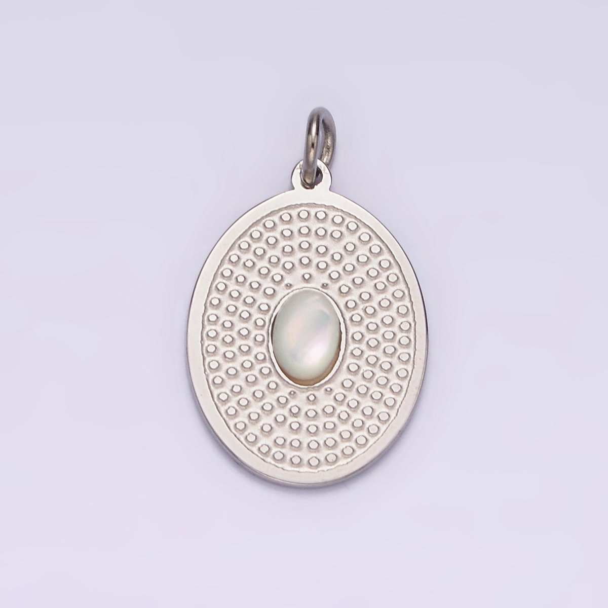 Stainless Steel White Chrysoberyl Cat's Eye Dotted Oval Charm in Gold & Silver | P1326