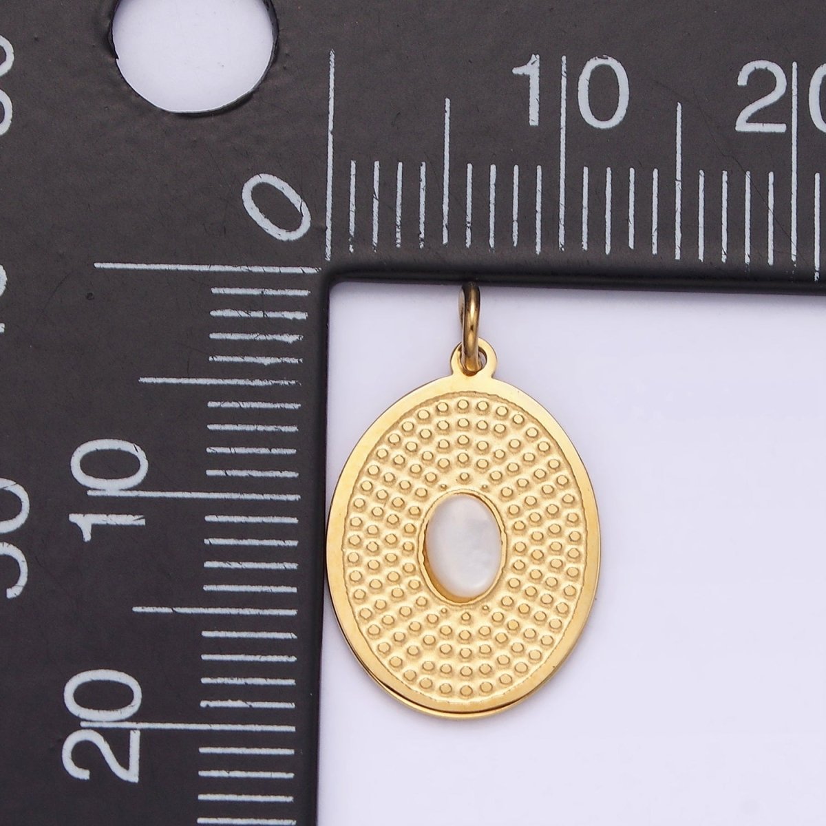 Stainless Steel White Chrysoberyl Cat's Eye Dotted Oval Charm in Gold & Silver | P1326