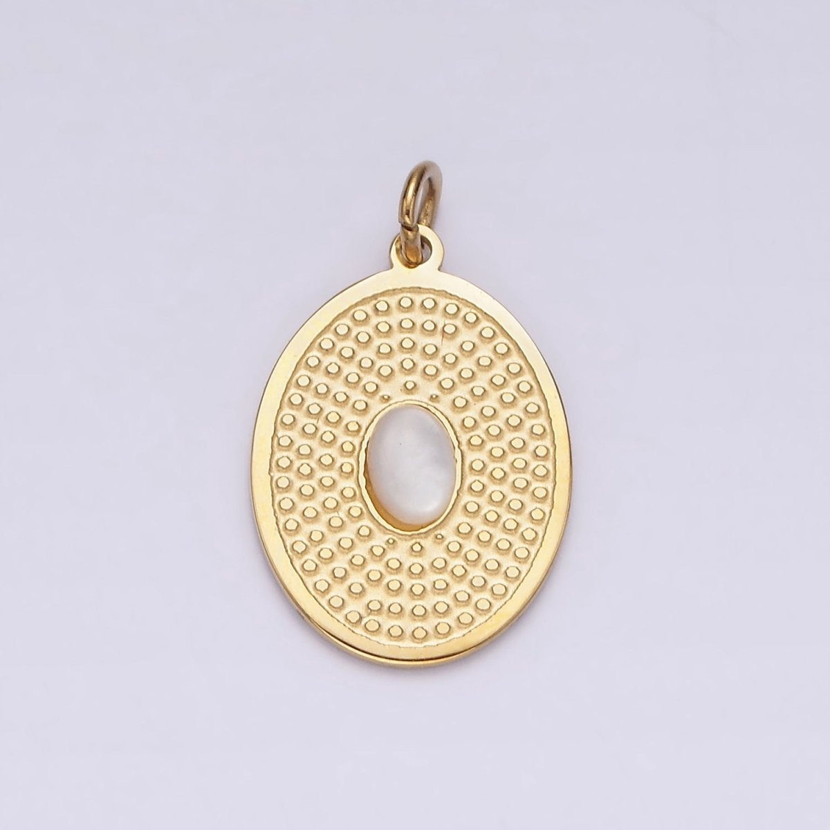 Stainless Steel White Chrysoberyl Cat's Eye Dotted Oval Charm in Gold & Silver | P1326