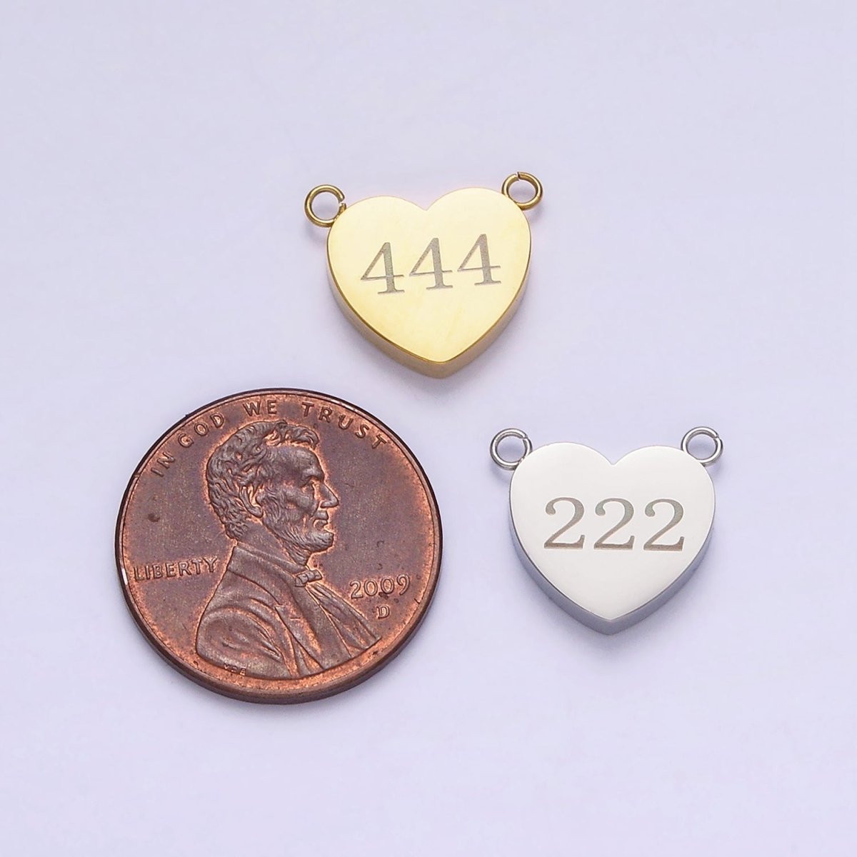Stainless Steel White Gold Filled Angel Number Numerology Engraved Heart Connector | P-557-P-565