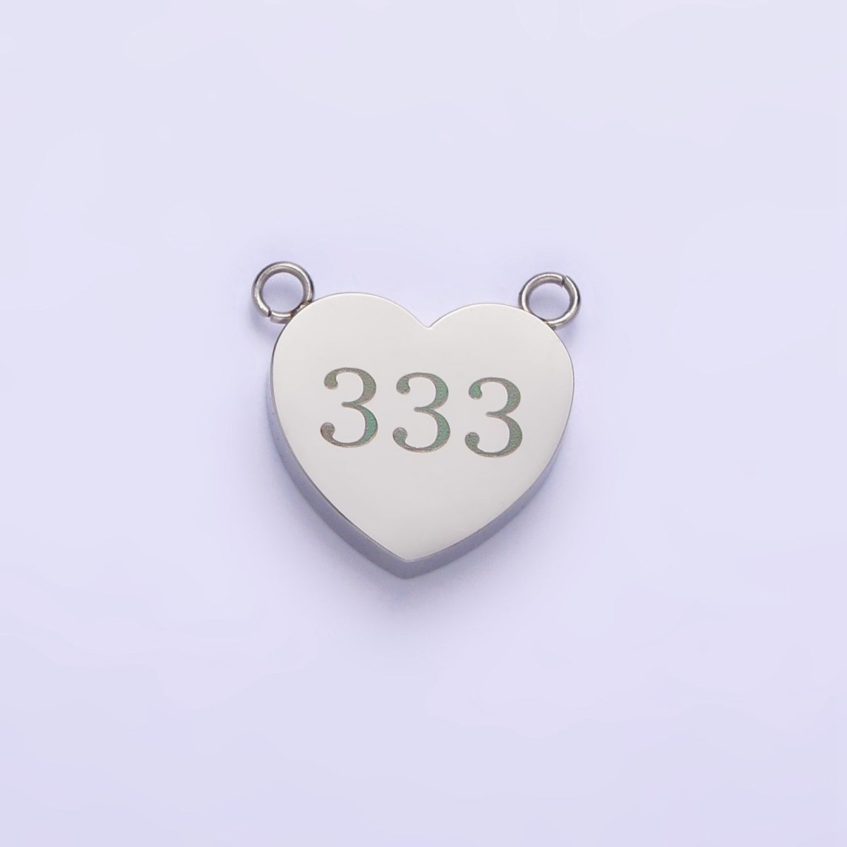 Stainless Steel White Gold Filled Angel Number Numerology Engraved Heart Connector | P-557-P-565