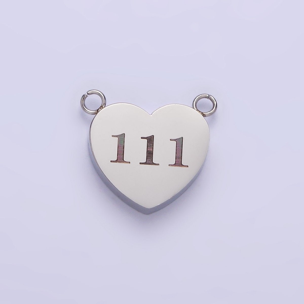 Stainless Steel White Gold Filled Angel Number Numerology Engraved Heart Connector | P-557-P-565