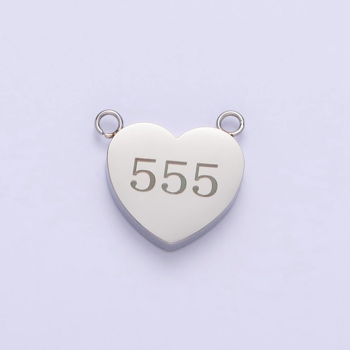 Stainless Steel White Gold Filled Angel Number Numerology Engraved Heart Connector | P-557-P-565
