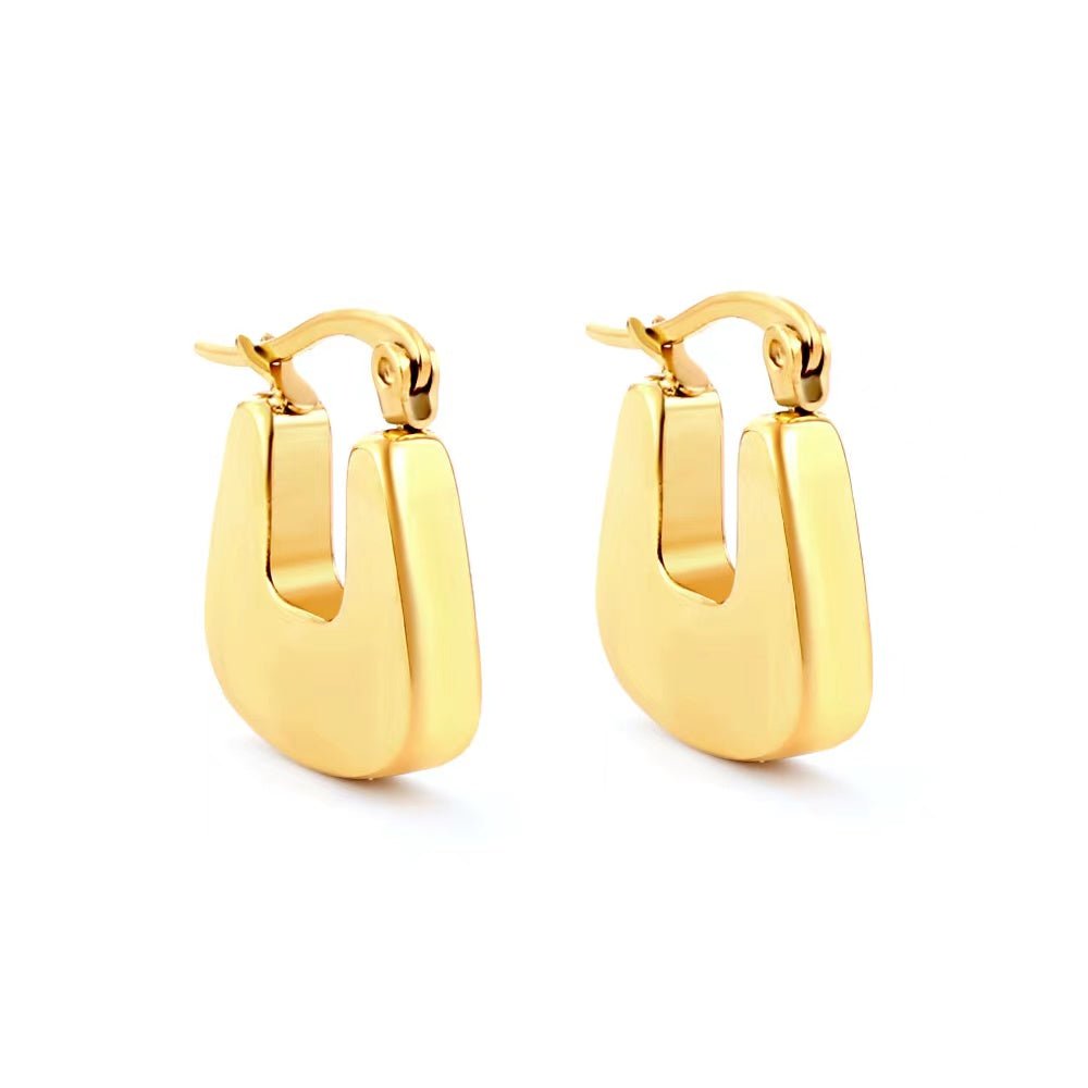 Stainless Steel Wide U-Shaped Geometric Latch Hoop Earrings in Gold & Silver | AB538 AB539